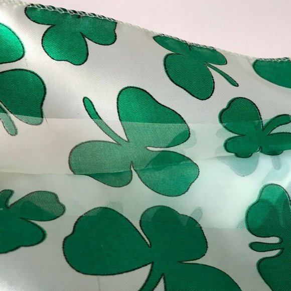Green Satin Irish Celtic Shamrock Scarf White St. Patricks Day Chiffon 57" X 8" - Picture 8 of 9
